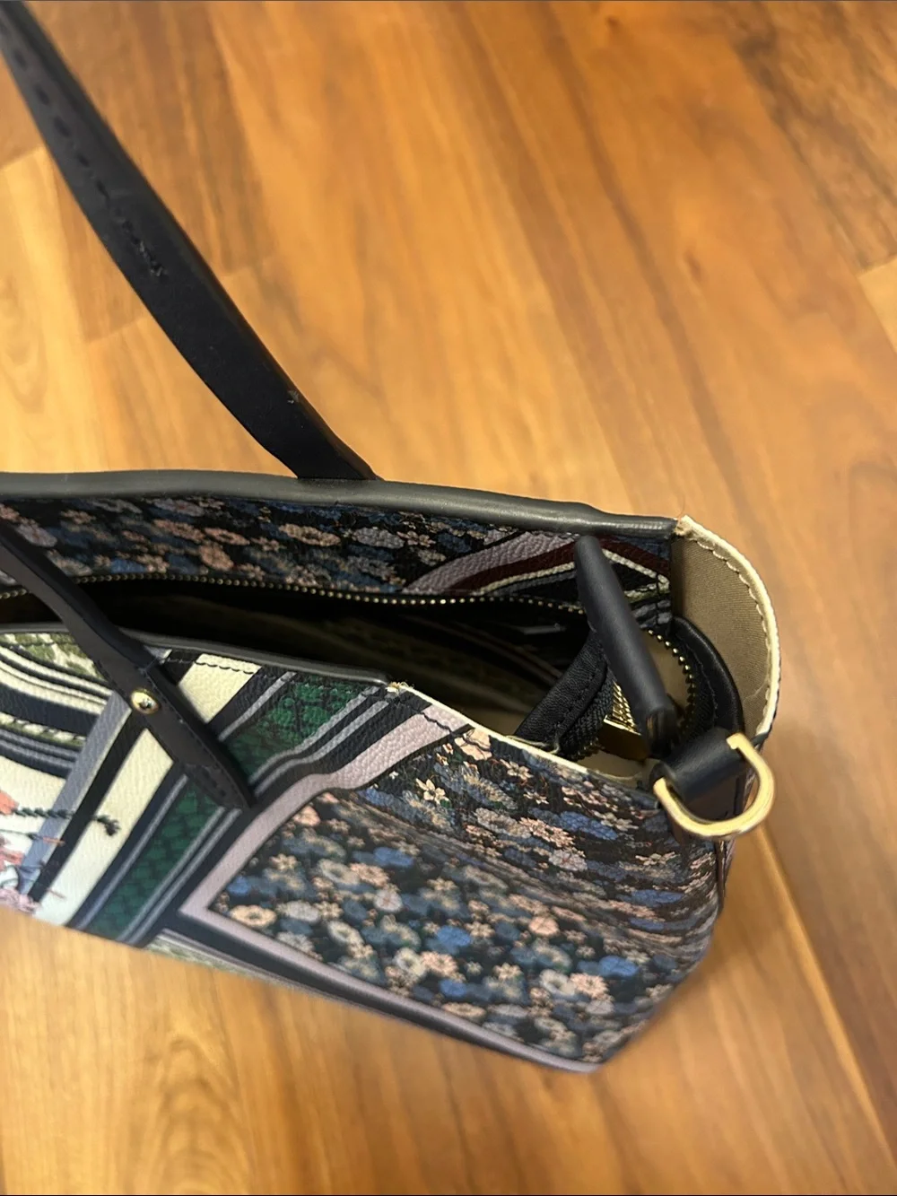 Tory Burch Floral Patchwork Tote in Navy, Green, Pink